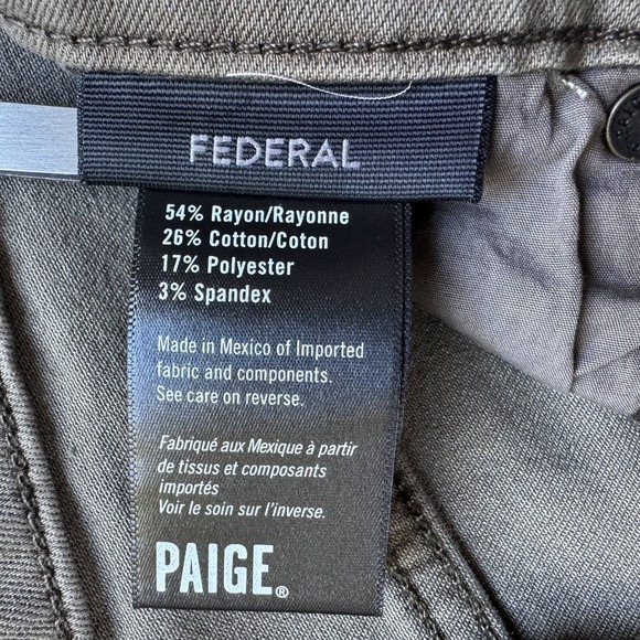 PAIGE Federal Slim Straight Jeans Mens 30x33 Brown‎ Khaki Stretch NWT - Picture 15 of 16
